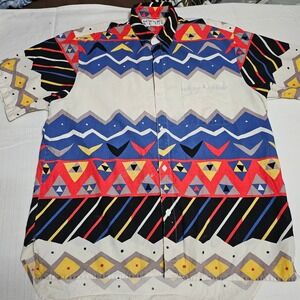 Newport Blue Mens Short Sleeve Button Up Shirt Abstract Print Size XL